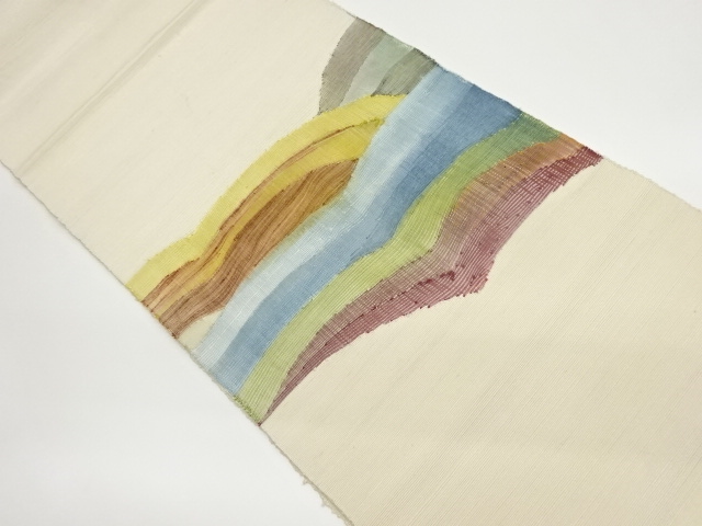 JAPANESE KIMONO / VINTAGE NAGOYA OBI / TSUMUGI / WOVEN WAVY STRIPE